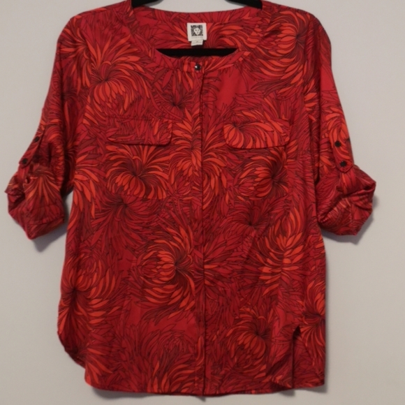 Anne Klein Red Button Down Blouse - Picture 1 of 7